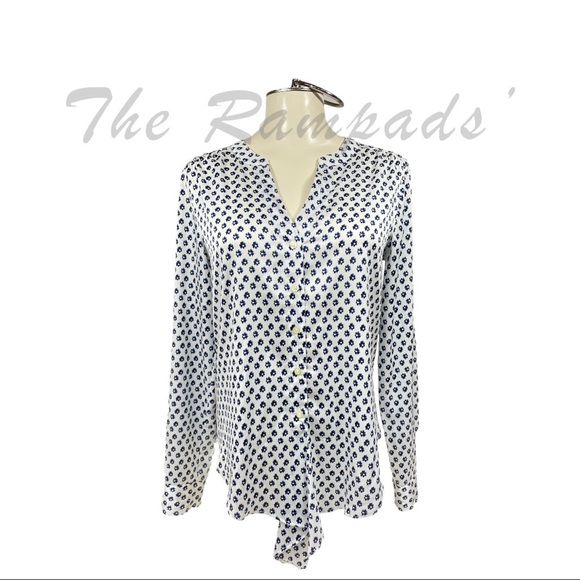 Ann Taylor White Button-Down Blue Flower Print Long-Sleeve Blouse Size S… - Picture 1 of 11